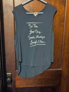 Sleeveless Graphic Tank Top - Gray with White Script